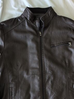 Men's Brown Vegan Leather Zip-Front Jacket LT